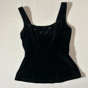 Vintage Papillon Blanc Black Velvet Cropped Tank Top, Women's Size Small